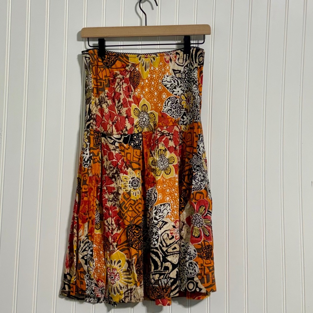 NWT Lola P Skirt Size 8 Boho Patchwork Floral Midi 70s Retro Festival Lace Trim - Picture 3 of 9